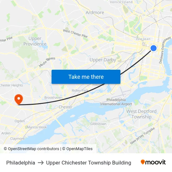 Philadelphia to Upper Chichester Township Building map