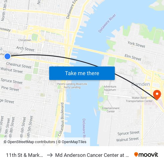 11th St & Market St to Md Anderson Cancer Center at Cooper map