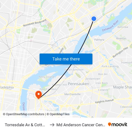 Torresdale Av & Cottman Av Loop to Md Anderson Cancer Center at Cooper map