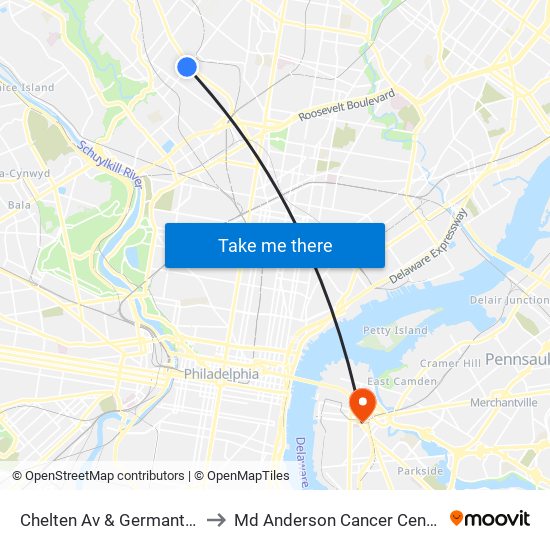 Chelten Av & Germantown Av - FS to Md Anderson Cancer Center at Cooper map