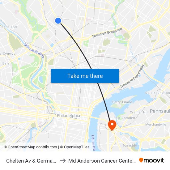 Chelten Av & Germantown Av to Md Anderson Cancer Center at Cooper map