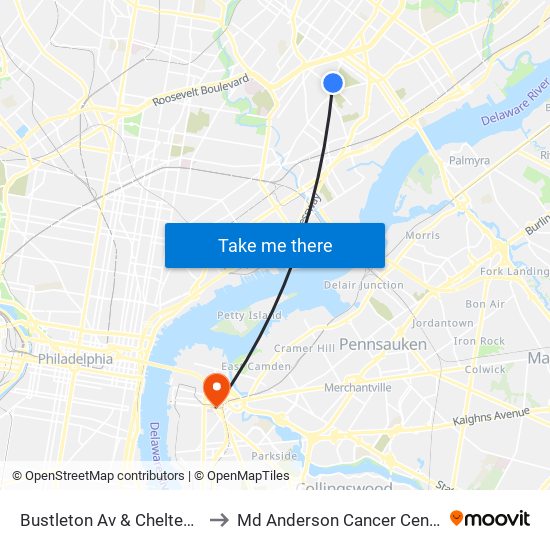 Bustleton Av & Cheltenham Av - Fs to Md Anderson Cancer Center at Cooper map