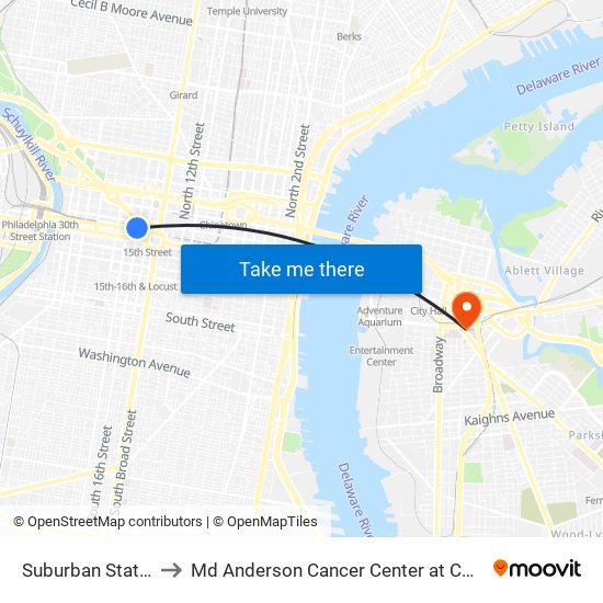 Suburban Station to Md Anderson Cancer Center at Cooper map