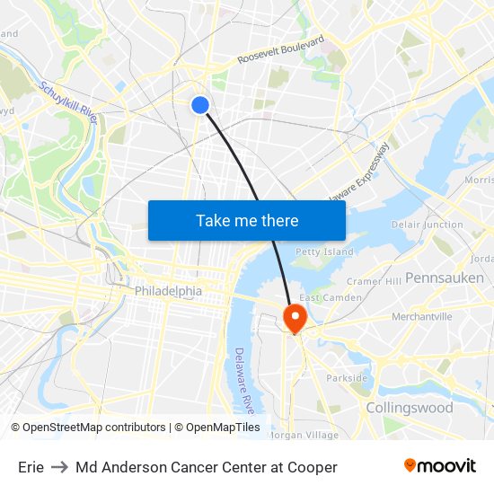 Erie to Md Anderson Cancer Center at Cooper map