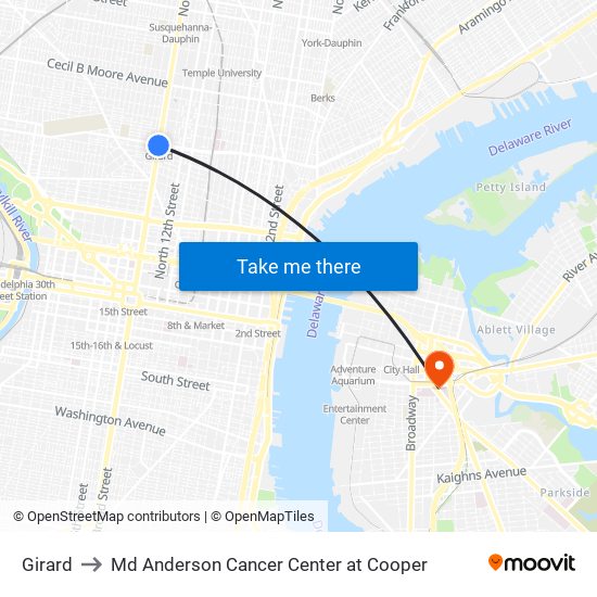 Girard to Md Anderson Cancer Center at Cooper map