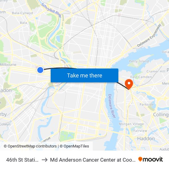 46th St Station to Md Anderson Cancer Center at Cooper map
