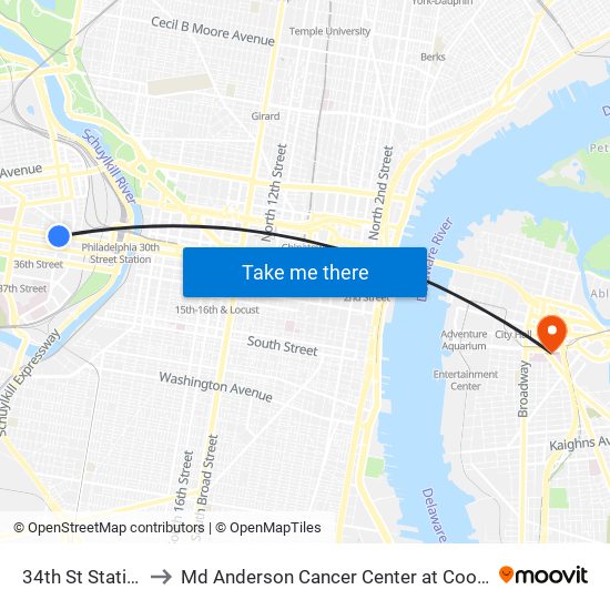 34th St Station to Md Anderson Cancer Center at Cooper map