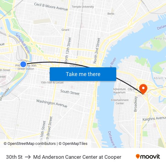 30th St to Md Anderson Cancer Center at Cooper map