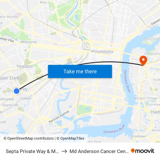 Septa Private Way & Macdade Blvd to Md Anderson Cancer Center at Cooper map