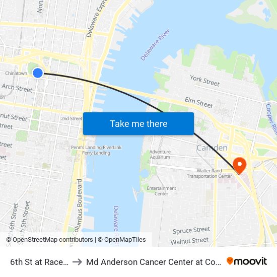 6th St at Race St to Md Anderson Cancer Center at Cooper map