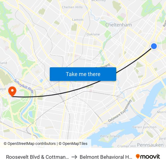 Roosevelt Blvd & Cottman Av - FS to Belmont Behavioral Hospital map