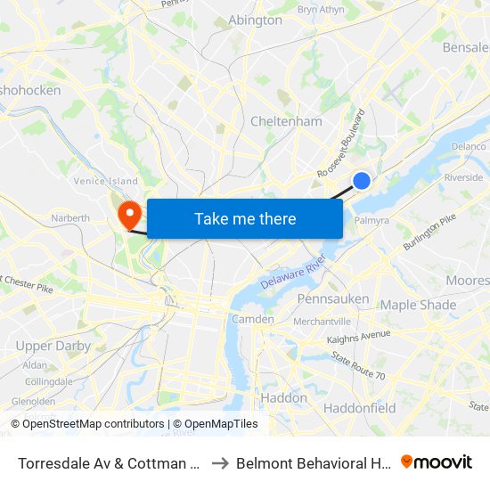 Torresdale Av & Cottman Av Loop to Belmont Behavioral Hospital map