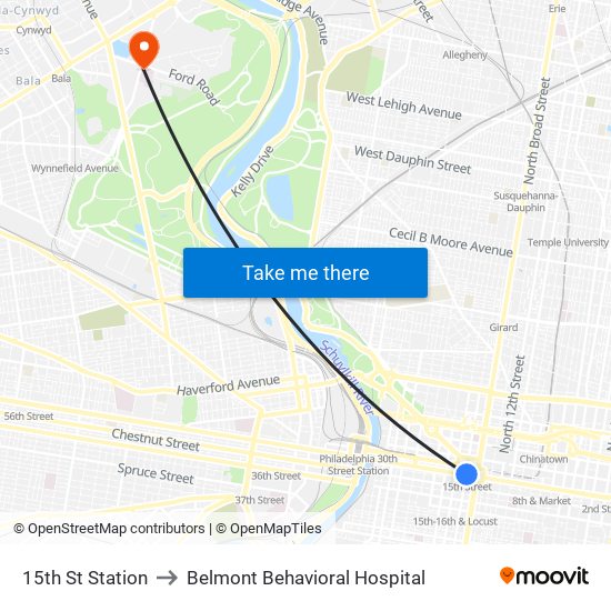 15th St Station to Belmont Behavioral Hospital map