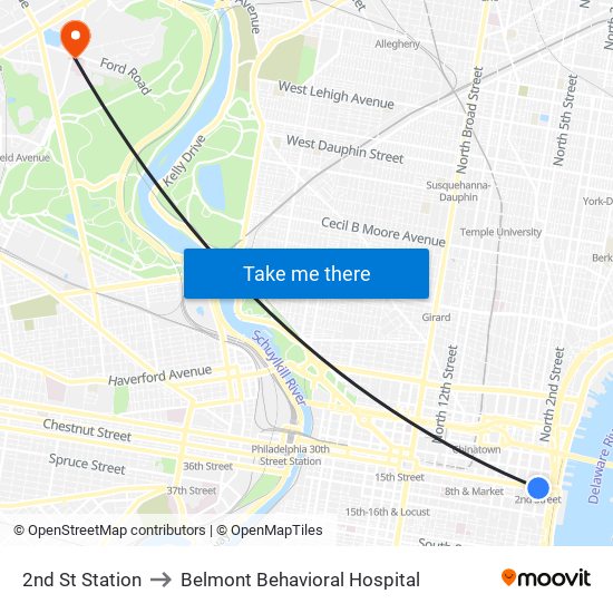 2nd St Station to Belmont Behavioral Hospital map