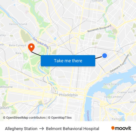 Allegheny Station to Belmont Behavioral Hospital map