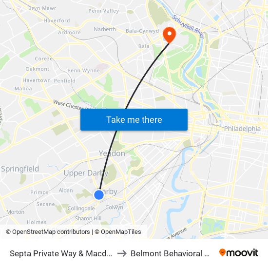 Septa Private Way & Macdade Blvd to Belmont Behavioral Hospital map