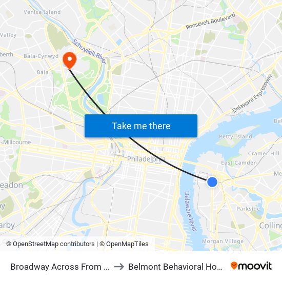 Broadway Across From Wrtc to Belmont Behavioral Hospital map