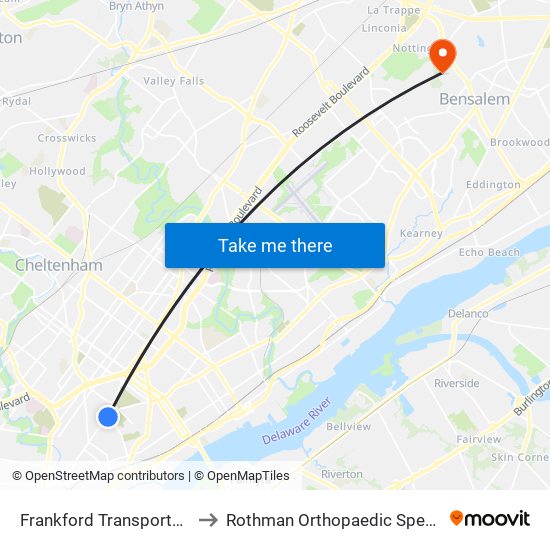 Frankford Transportation Center to Rothman Orthopaedic Specialty Hospital map
