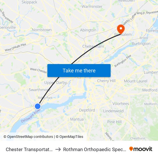 Chester Transportation Center to Rothman Orthopaedic Specialty Hospital map