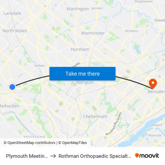 Plymouth Meeting Mall to Rothman Orthopaedic Specialty Hospital map
