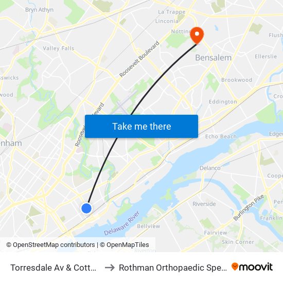 Torresdale Av & Cottman Av Loop to Rothman Orthopaedic Specialty Hospital map