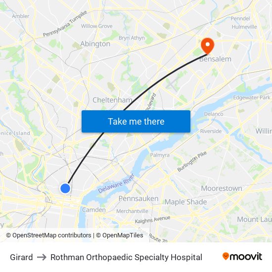 Girard to Rothman Orthopaedic Specialty Hospital map