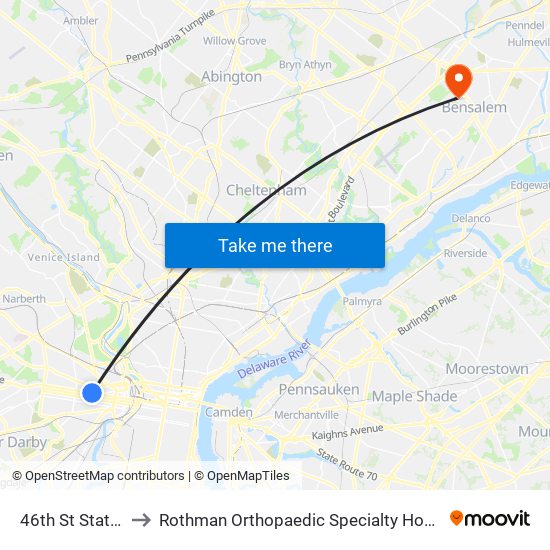 46th St Station to Rothman Orthopaedic Specialty Hospital map