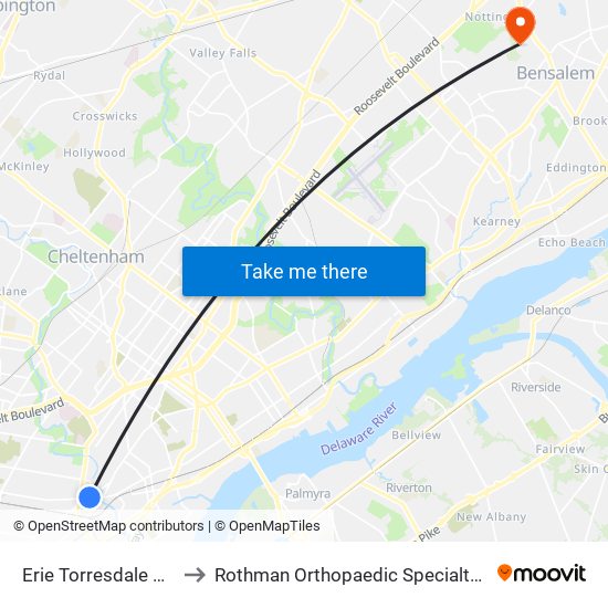 Erie Torresdale Station to Rothman Orthopaedic Specialty Hospital map