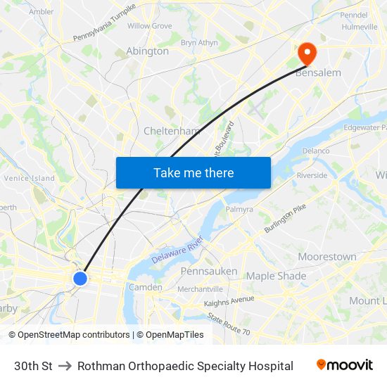 30th St to Rothman Orthopaedic Specialty Hospital map