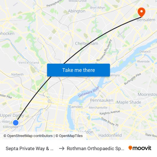 Septa Private Way & Macdade Blvd to Rothman Orthopaedic Specialty Hospital map