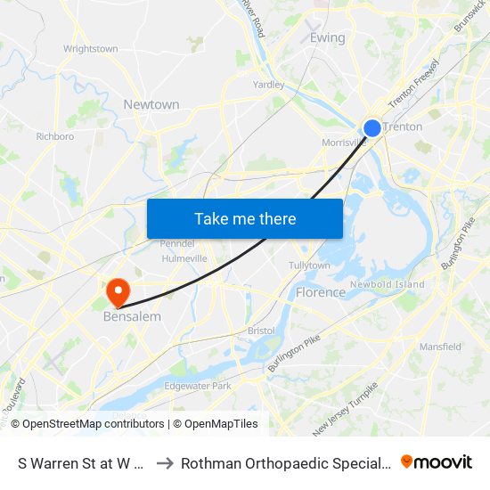 S Warren St at W State St to Rothman Orthopaedic Specialty Hospital map