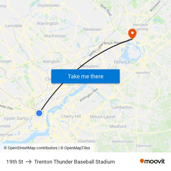 19th St to Trenton Thunder Baseball Stadium map