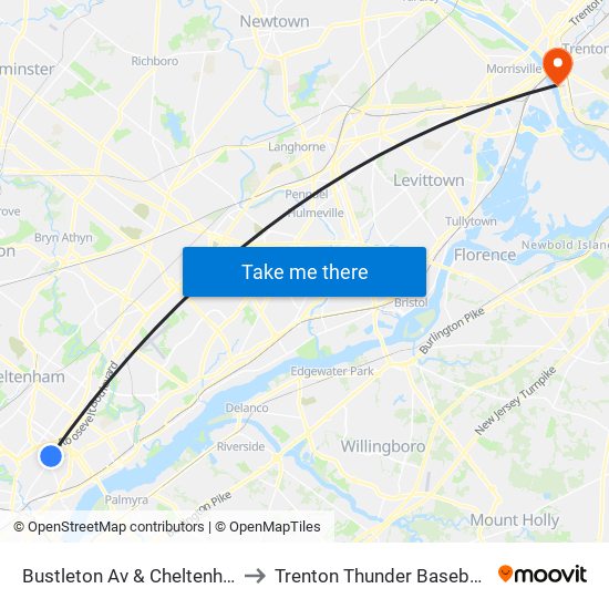 Bustleton Av & Cheltenham Av - Fs to Trenton Thunder Baseball Stadium map