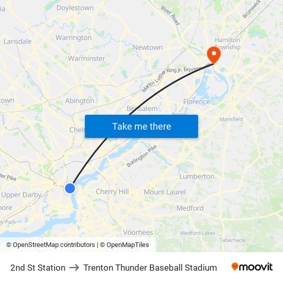 2nd St Station to Trenton Thunder Baseball Stadium map