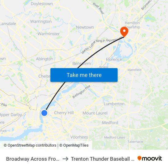 Broadway Across From Wrtc to Trenton Thunder Baseball Stadium map