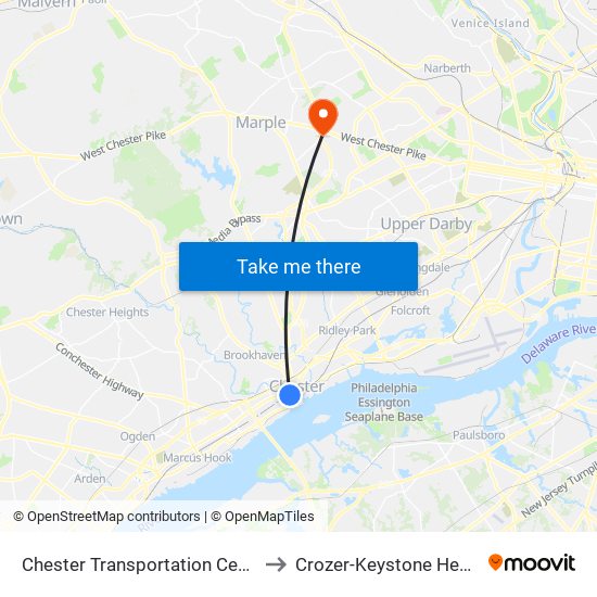 Chester Transportation Center to Crozer-Keystone Health map