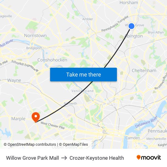 Willow Grove Park Mall to Crozer-Keystone Health map