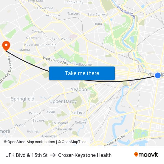 JFK Blvd & 15th St to Crozer-Keystone Health map