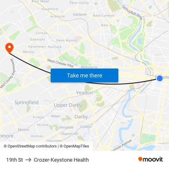 19th St to Crozer-Keystone Health map