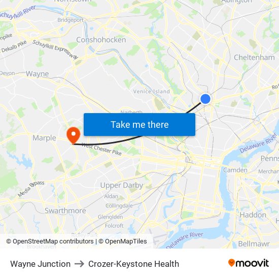 Wayne Junction to Crozer-Keystone Health map