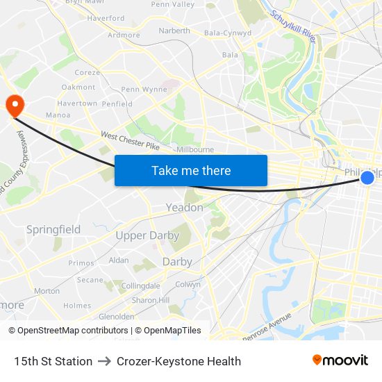 15th St Station to Crozer-Keystone Health map