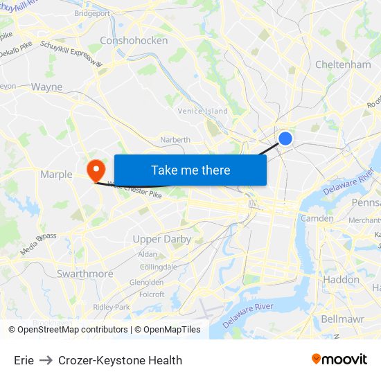Erie to Crozer-Keystone Health map