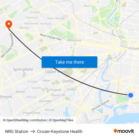 NRG Station to Crozer-Keystone Health map