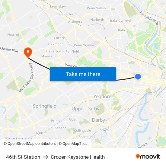 46th St Station to Crozer-Keystone Health map