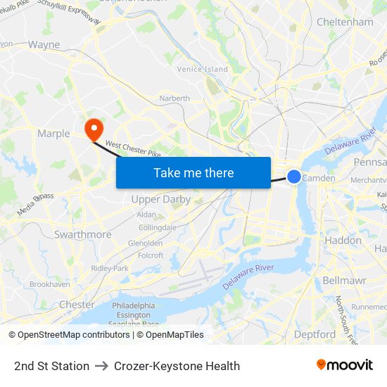 2nd St Station to Crozer-Keystone Health map