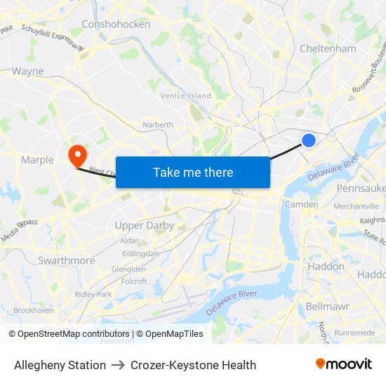 Allegheny Station to Crozer-Keystone Health map