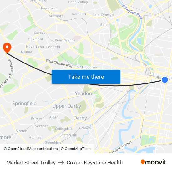 Market Street Trolley to Crozer-Keystone Health map