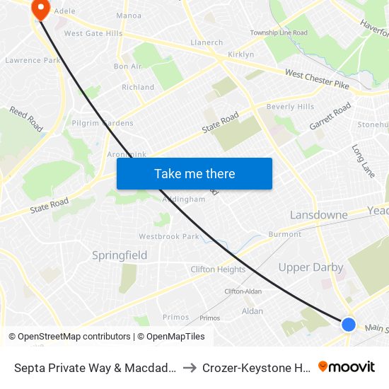 Septa Private Way & Macdade Blvd to Crozer-Keystone Health map