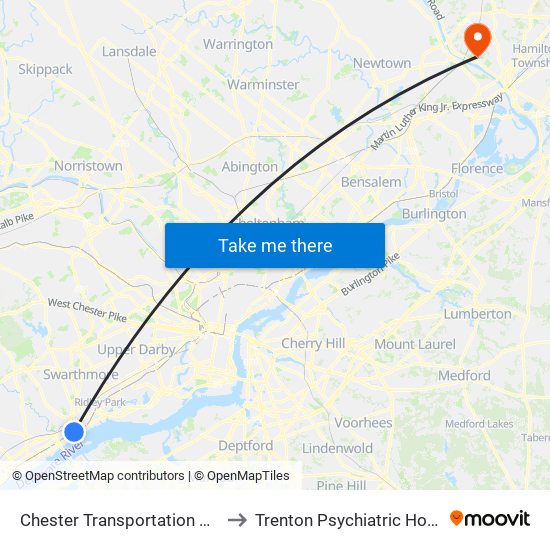 Chester Transportation Center to Trenton Psychiatric Hospital map