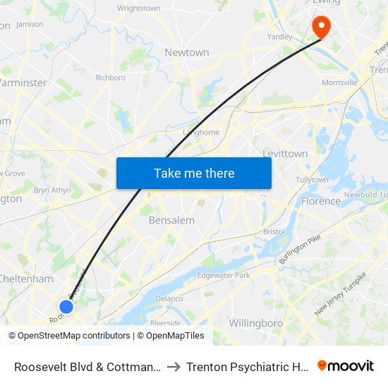 Roosevelt Blvd & Cottman Av - FS to Trenton Psychiatric Hospital map